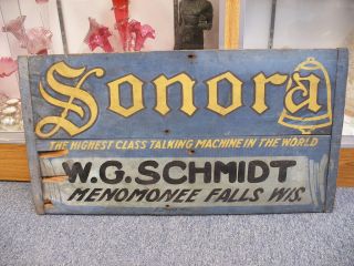 Antique Sonora Phonograph Advertising Wood Sign   Menomonee Falls 