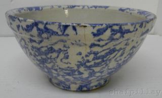 antique decorative blue pottery spongeware spatterware bowl 
