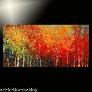 TREES knife TEXTURE forest ORIGINAL fine ART red leaves AUTUMN 