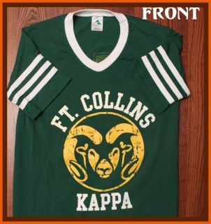 1970 CSU Rams Ft Collins Kappa V Neck Ringer Green Small Rare True 