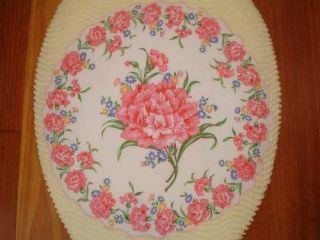 Pink Carnations Yellow Chenille Toilet Seat Cover Set