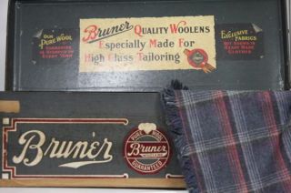 Vintage Bruner Woolens Salesman Sample Tailoring Wool Display Box Case 