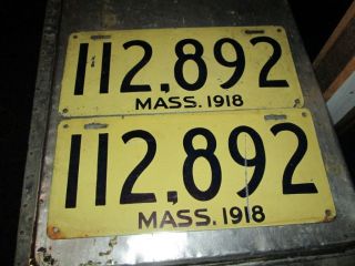 Pair 1918 Massachusetts Mass MA License Plates 6 Digit