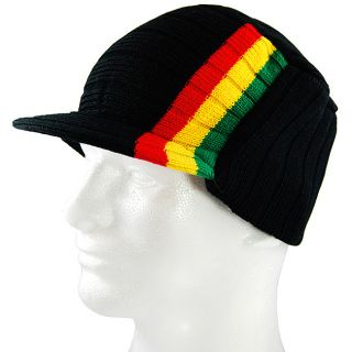   Jamaican Rasta Style Visor Beanie Kufi Hat Cap Black Lot of 2
