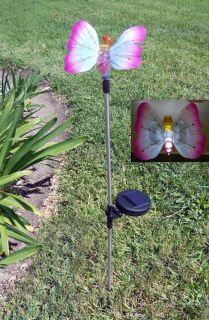 Two Pink Multi Color Butterfly Garden Plastic Art Solar Light