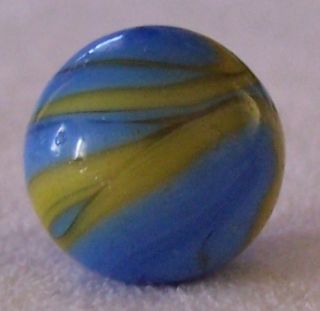 Marbles Big Vintage 5 8 CAC Christensen Agate Yellow Blue Flame Swirl 