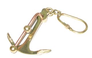 Rare Vintage Anchor W/Post Brass Copper Keychain New ~