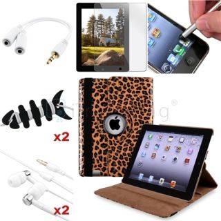 Bundles Brown Leopard 360 Rotating Leather Case Guard Headset For 