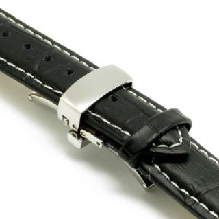 20mm Deployment Clasp Leather Watch Band Fits Bulova Etc