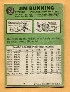 1967 Jim Bunning 560 Fair Scarce High Number Philadelphia Phillies 