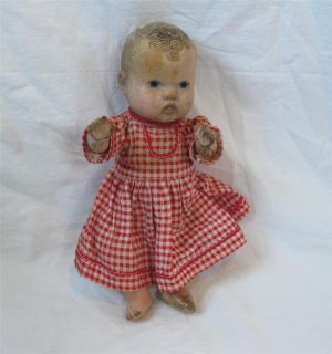 Vintage All Composition Baby Doll Jointed Small 10 Red Dress Old 