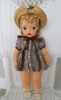 Doll Terri Lee Blond in Brown Bunny and Carrot Print Dress with Straw 