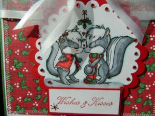 Momz Karen Handmade Christmas Card Adorable Skunks Kissing Under 