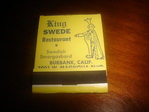Vintage Matchbook King Swede Restaurant Burbank California CA