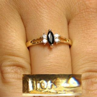   Vintage 10k Gold, Marquise Sapphire & Diamond Ring, Size 6, 1.6 grams