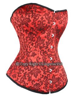 BURLESQUE RED BROCADE LACE UP CORSET BUSTIER + A G STRING SIZE L
