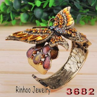 Brown Butterfly Cuff Bracelet Bangle Czech Rhinestone Crystal Antique 