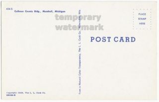 MARSHALL MI ~CALHOUN COUNTY BUILDING~ 1959 old MICHIGAN postcard ~CARs 