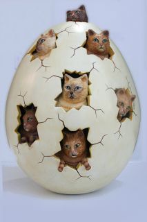 Egg w Kittens by Sergio Bustamante Original Ceramic
