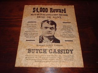 Butch Cassidy $4000 Reward Poster Wanted Dead or Alive