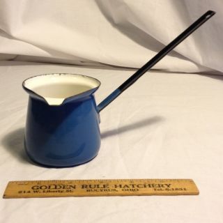 Vintage Enamelware Dipper Ladle Butter Melter Turkish Coffee Pot Blue 