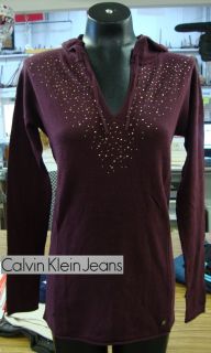 Calvin Klein L s V Neck Hoodie Sweater Merlot s NWT
