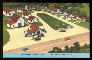 Buzzards Bay MA Brighams Cabin Court Sunoco Gas Station 1940s Linen 