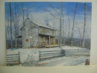   by John Ward with A Pretty Snow Covered Log Cabin and Trees