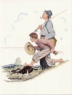 NORMAN ROCKWELL vintage print GRANDPA AND ME   SPRING   FISHING