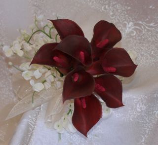 Burgundy Wine Calla Lily Lilies Bridal Bridesmaid Bouquet Silk Wedding 