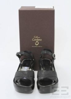 Calleen Cordero Black Leather Juana Wooden Platform Sandals Size 7 5 