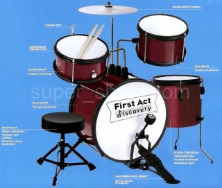 New Kids First Act Red Drum Set Toy Musical Instrument Adjustable 