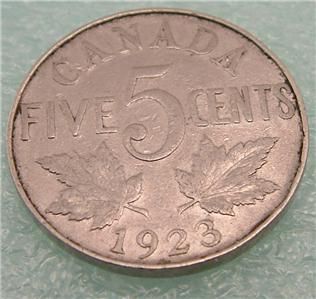 1923 canada canadian nickel 5 five cent coin