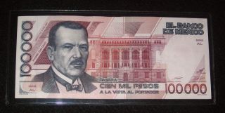   100 000 Pesos Note Plutarco Elias Calles Mexican Paper Money