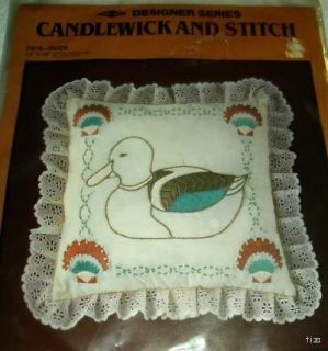 Duck Colorful Vintage Candlewick Pillow Embroidery Kit