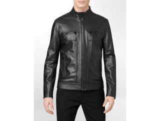 Calvin Klein Leather 4 Pocket Motorcycle Jacket Mens