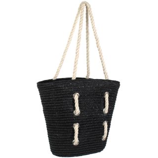 Capelli New York Wide Braid Straw Basket Beach Bag with Rope Handles 