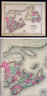 1865 Johnson Atlas Map New Brunswick Nova Scotia Canada