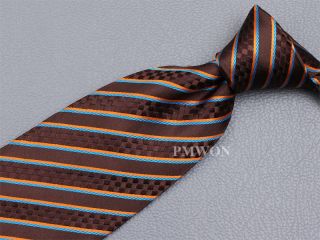 CANALI Tie Check Stripe on Brown Woven Silk Necktie