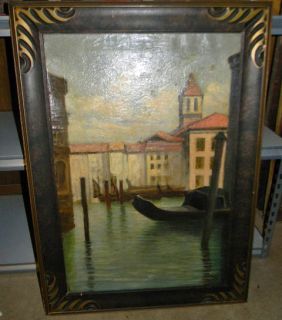 Antique 30s Sgn Califano Oil Painting Venice Canal w FM
