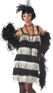 California Costumes 1920s Jazz Flapper Costume White & Black Fringe 