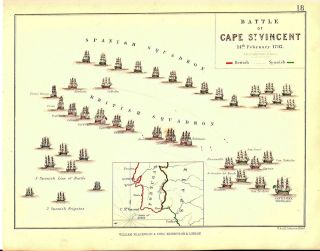 Map Battle of Cape St Vincent 14 February 1797 French Revolution Naval 