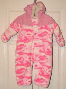 Infant Girls Columbia Pink Camo Snowsuit Bunting 12 M Fleece Faux Fur 