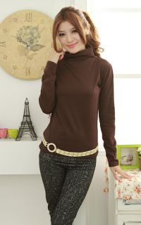 Womens Casual Candy Colours Long Sleeve High Neck T Shirts Tops