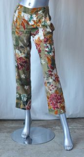 Gucci Luxe Olive Asian Floral Silk Capri Pants s M 38