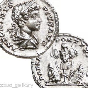 CARACALLA Roman Silver Coin denarius PARTHIAN CAPTIVES TROPHY Cuirass 