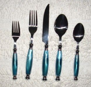Cambridge Silversmiths Pearlized Fine Stainless Flatware Teal Blue 5 