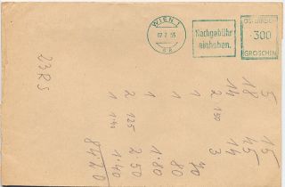 1953 Austria Postage Due Meter Stamp Cover
