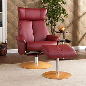 Cardwell Red Leather Recliner Ottoman Brick Red