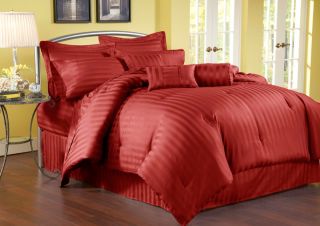 11pc Queen Stripe 500TC Cotton Bed in A Bag Set Carmine